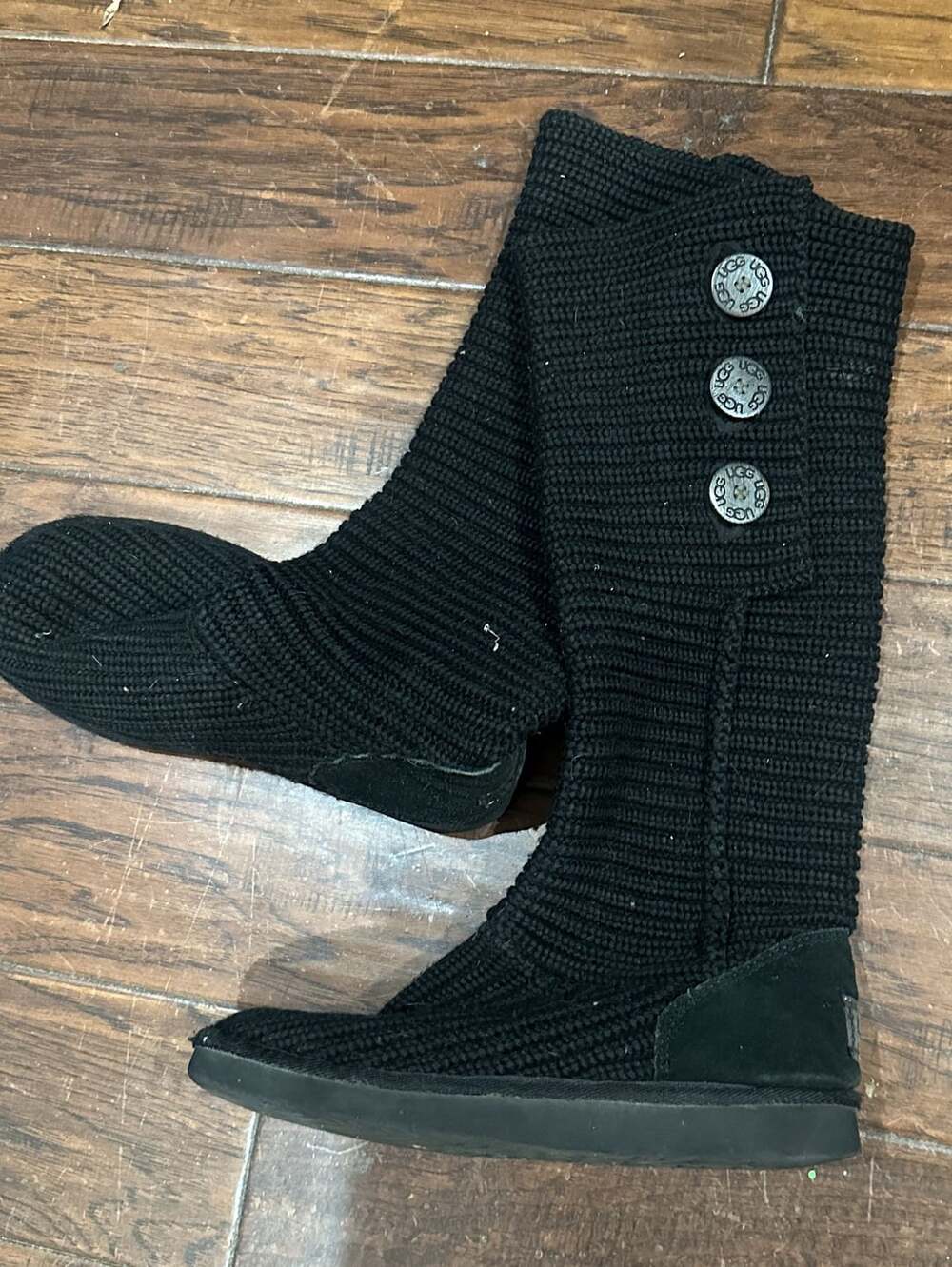 UGG Cardy Boots 5819 Size 10 Black Knit Slouchy Button